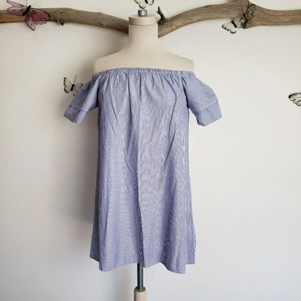 Purple Snow off the shoulder striped poplin blouse